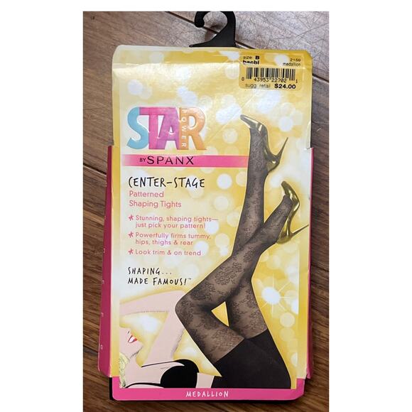 Star Power by Spanx Center-Stage Pattern Shaping Tights Medallion Black B - Picture 1 of 7